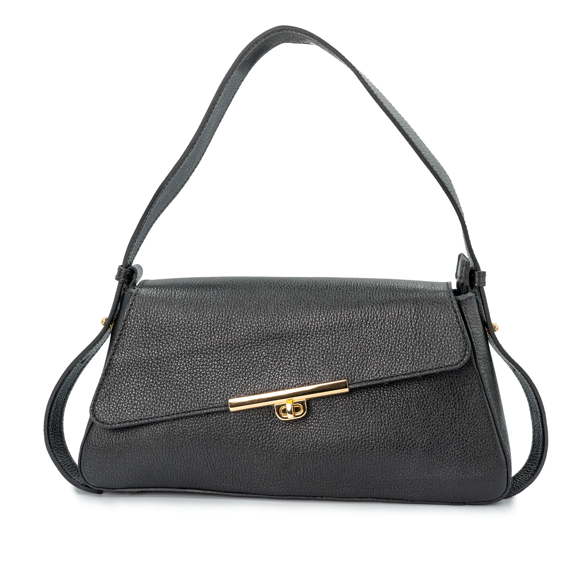 Bolsa Baguette com Fivela Mecânica em Couro - ref. 2524 -Aredda